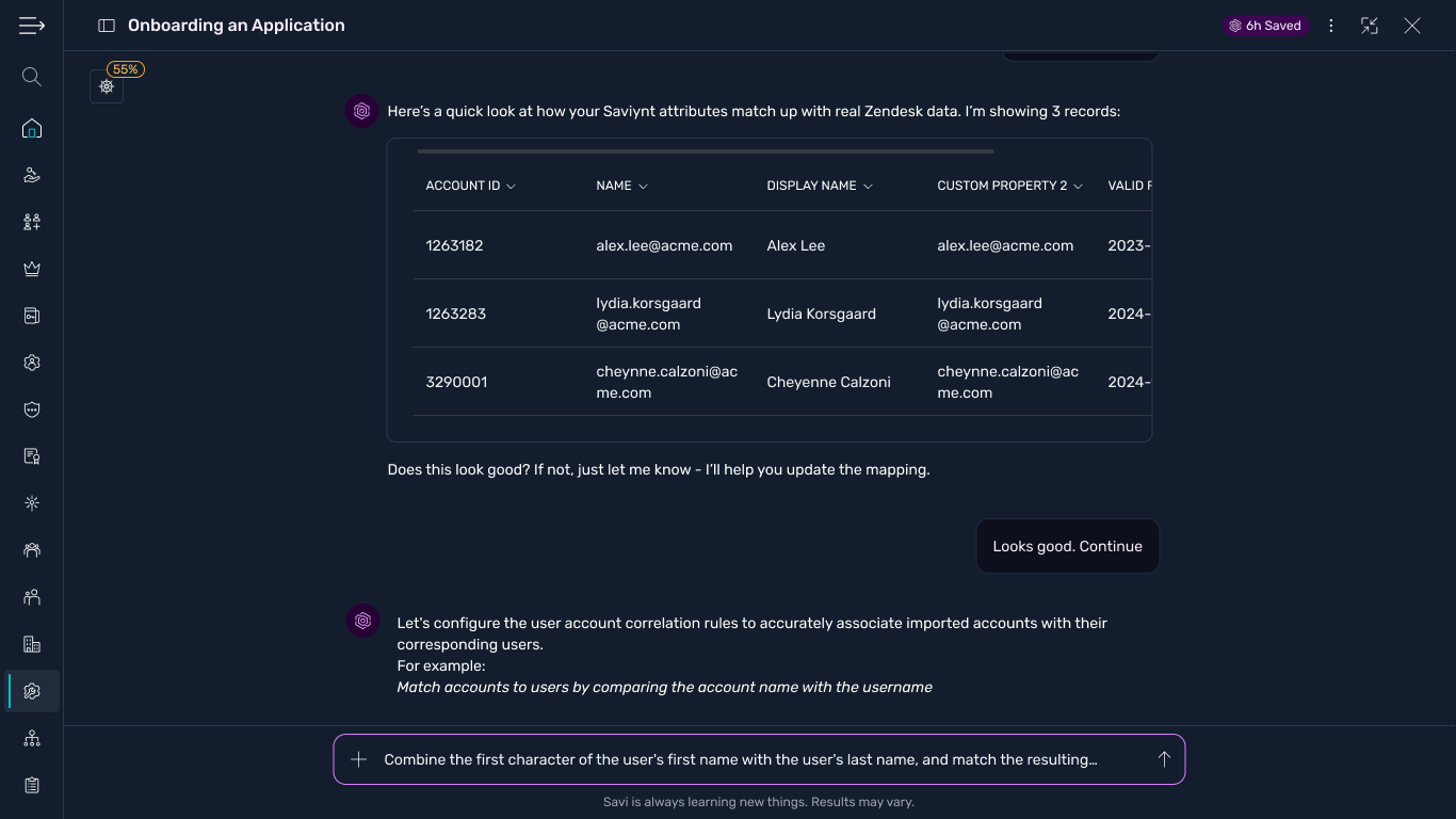 Account correlation preview with sample records